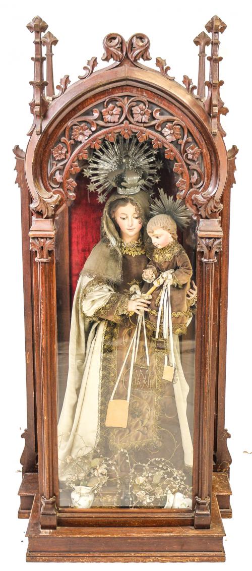"VIRGEN DE LA MERCED CON NIÑO" FIGURA CAP I POTA FLES. S.XIX