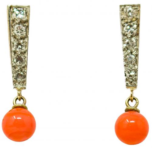 PENDIENTES CON DIAMANTES Y CORAL