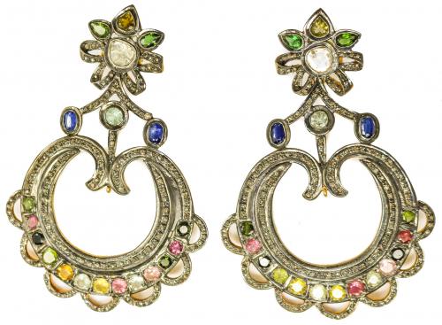 PENDIENTES CON DIAMANTES Y TURMALINAS
