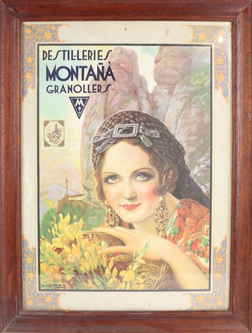 CARTEL ENMARCADO "DESTILERIAS  MONTAÑÁ"