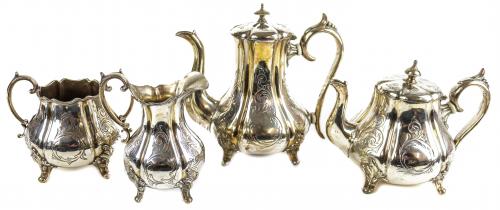 SERVICIO DE TÉ Y CAFÉ EN METAL PLATEADO DE FINALES S.XIX