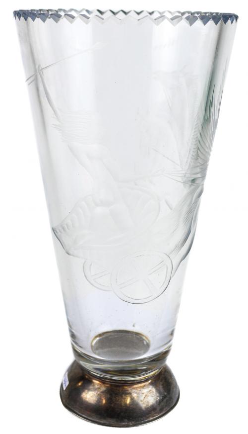 JARRÓN EN CRISTAL Y PLATA AÑOS 30