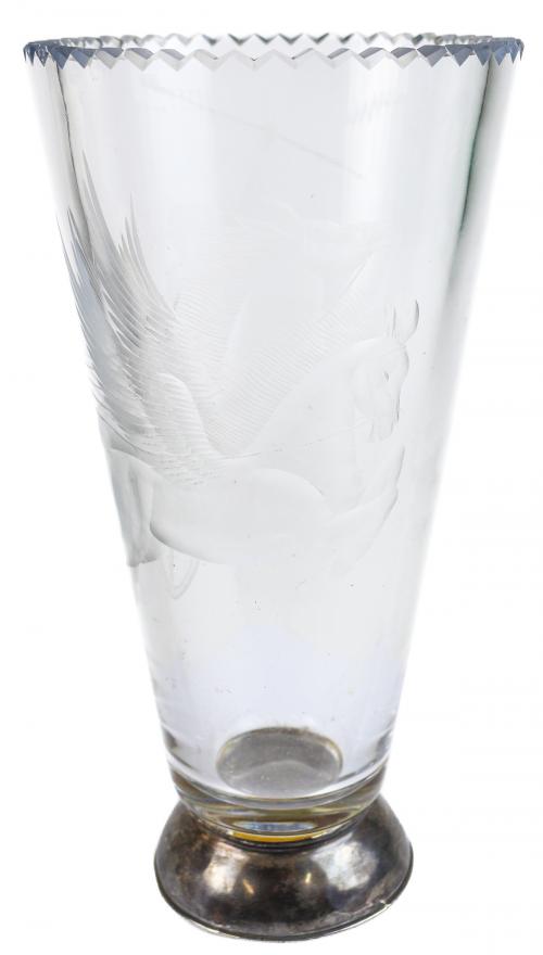 JARRÓN EN CRISTAL Y PLATA AÑOS 30