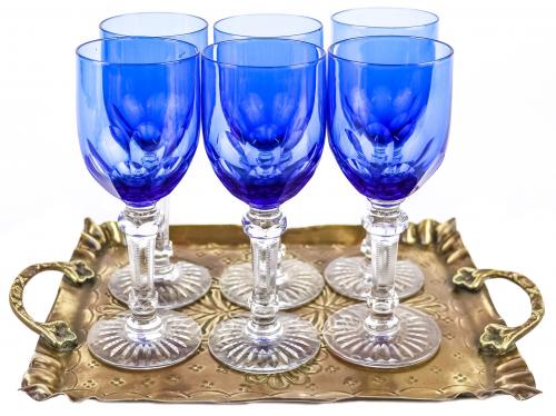 CONJUNTO SEIS COPAS EN CRISTAL TALLADO MEDIADOS DEL S.XX