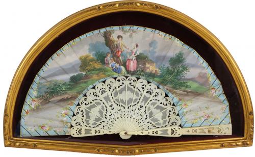 ABANICO ISABELINO CON ABANIQUERA DEL SEGUNDO TERCIO S.XIX