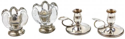 LOTE DE CANDELEROS EN PLATA Y CRISTAL DE MEDIADOS DEL S.XX