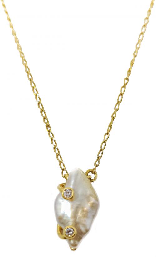 CADENA CON PERLA Y BRILLANTES