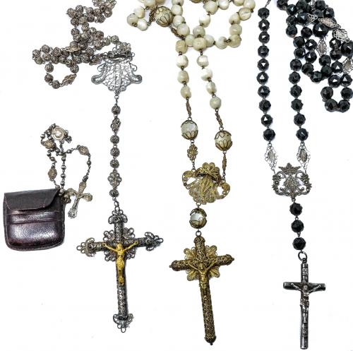 TRES ROSARIOS DEL SIGLO XIX Y UNO DE BOLSILLO