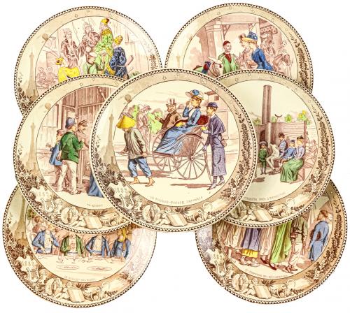 SIETE PLATOS DE LOZA DE SARREGUEMINES