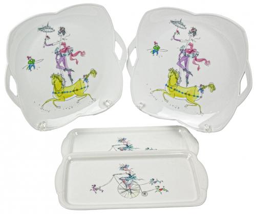 CUATRO BANDEJAS EN PORCELANA AÑOS 60