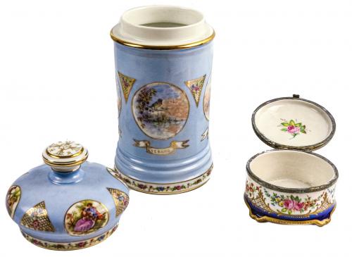 TARRO DE FARMÁCIA Y CAJA DE PORCELANA DE MEDIADOS S.XX