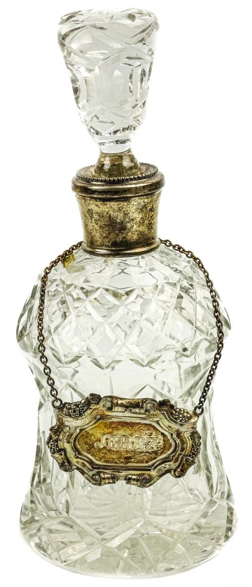 BOTELLA LICORERA DE  CRISTAL Y PLATA