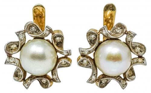 PENDIENTES CON PERLAS Y DIAMANTES DE LOS AÑOS 50