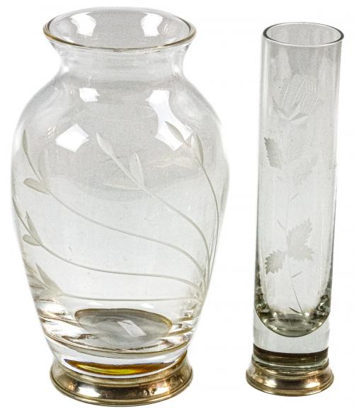 DOS PEQUEÑOS JARROCITOS EN CRISTAL Y PLATA