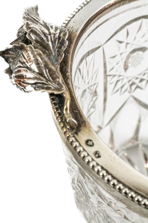 PEQUEÑA CUBITERA EN CRISTAL Y PLATA DE MEDIADOS DEL S.XX