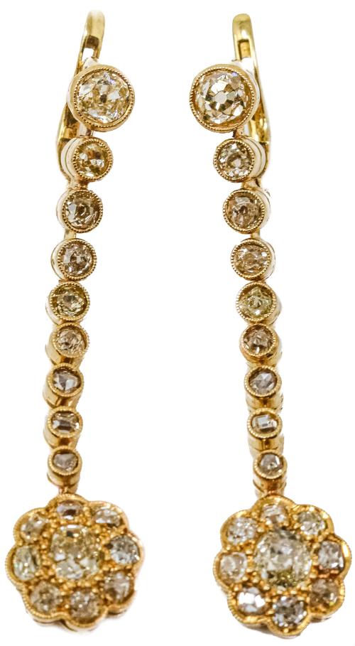 PENDIENTES LARGOS CON DIAMANTES DE FLES. S.XIX