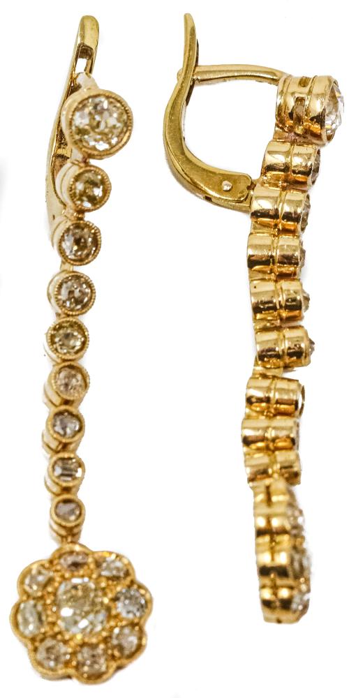 PENDIENTES LARGOS CON DIAMANTES DE FLES. S.XIX
