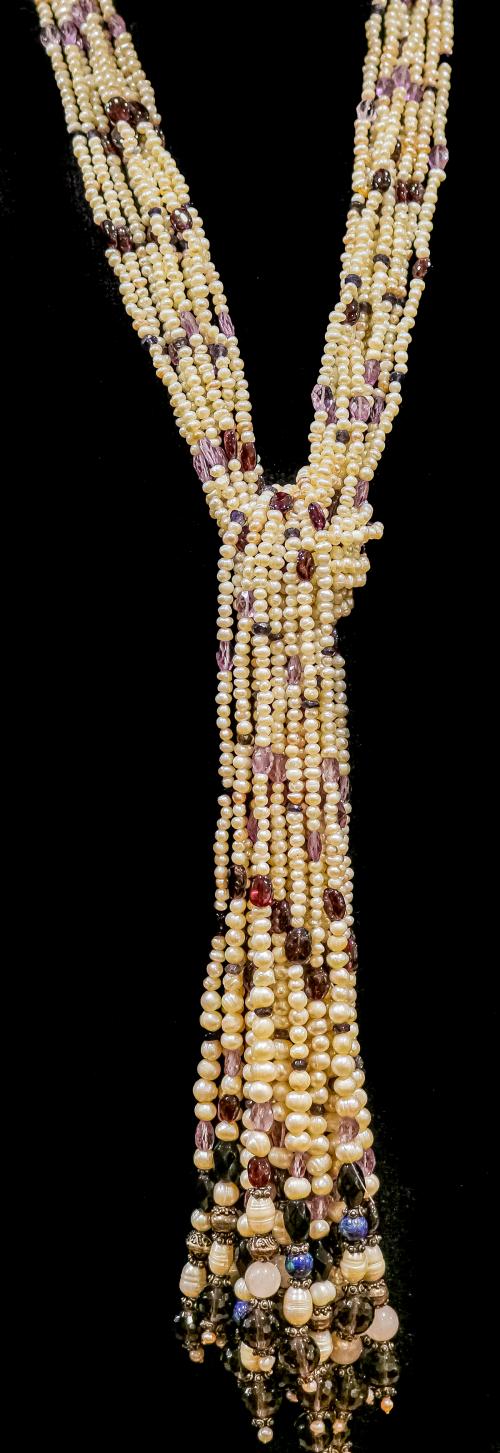 COLLAR DE PERLAS, AMATISTAS Y GRANATES