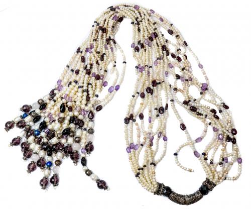 COLLAR DE PERLAS, AMATISTAS Y GRANATES