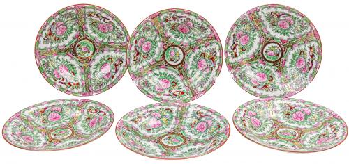 CONJUNTO DE SEIS PLATOS EN PORCELANA ORIENTAL