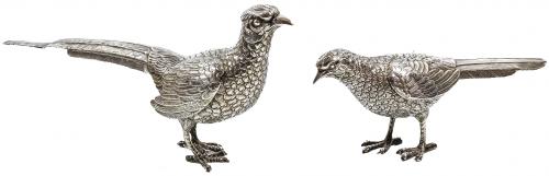PAREJA DE FAISANES EN PLATA DE MEDIADOS DEL S.XX