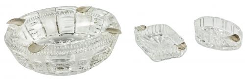 TRES CENICEROS EN CRISTAL Y PLATA ÚLTIMO CUARTO DEL S.XX