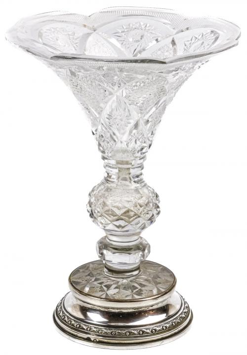 JARRÓN FLORERO DE CRISTAL Y PLATA