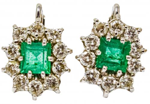 PENDIENTES ROSETONES CON ESMERALDAS Y BRILLANTES