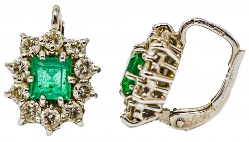 PENDIENTES ROSETONES CON ESMERALDAS Y BRILLANTES