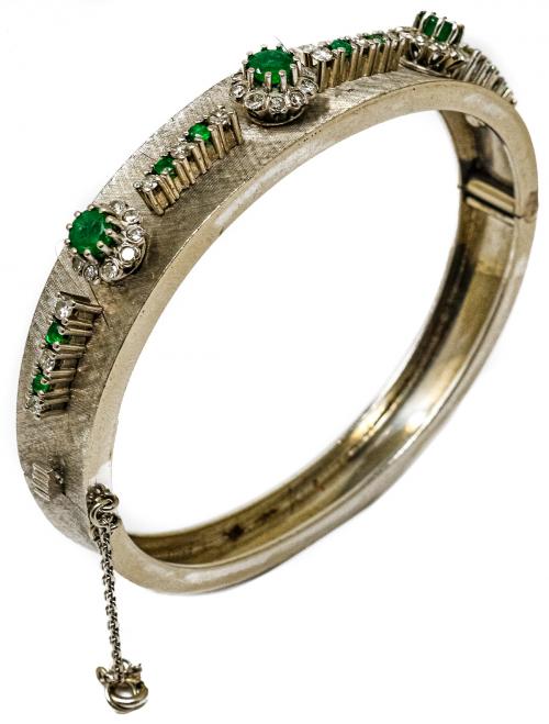 PULSERA ESCLAVA CON ESMERALDAS Y BRILLANTES AÑOS 60-70