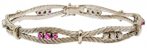 PULSERA TRENZADA CON BRILLANTES Y RUBÍES AÑOS 70