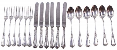 CONJUNTO DE CUBIERTOS DE POSTRE EN PLATA