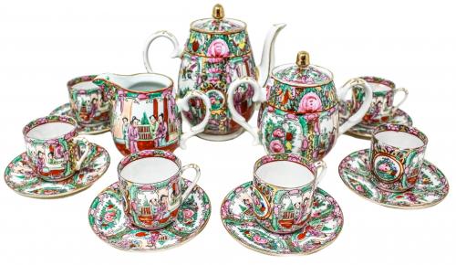JUEGO DE TE CHINO DE PORCELANA DE CANTÓN DEL ÚLTIMO TERCIO 