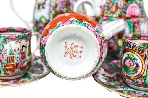 JUEGO DE TE CHINO DE PORCELANA DE CANTÓN DEL ÚLTIMO TERCIO 