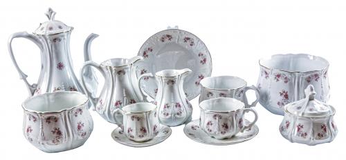 JUEGO DE CAFÉ Y DESAYUNO EN PORCELANA DE MEDIADOS DEL S.XX