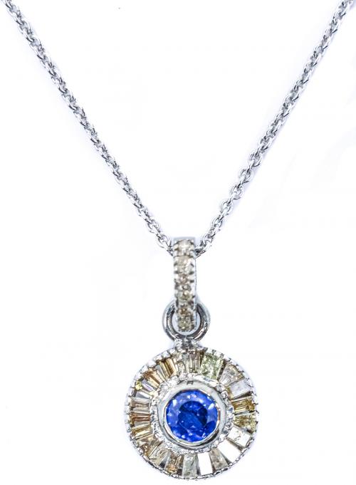 COLGANTE ROSETÓN CON ZAFIRO Y DIAMANTES