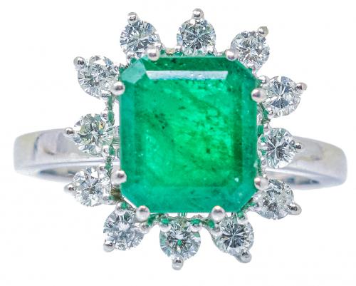 ANILLO ROSETÓN CON ESMERALDA Y BRILLANTES