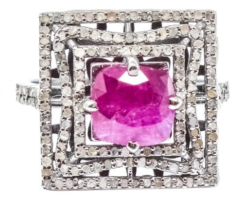 ANILLO ESTILO ART DECÓ CON RUBÍ Y DIAMANTES