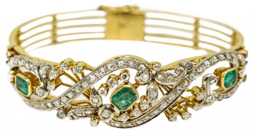 BRAZALETE CON ESMERALDAS Y BRILLANTE AÑOS 60