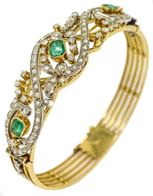 BRAZALETE CON ESMERALDAS Y BRILLANTE AÑOS 60