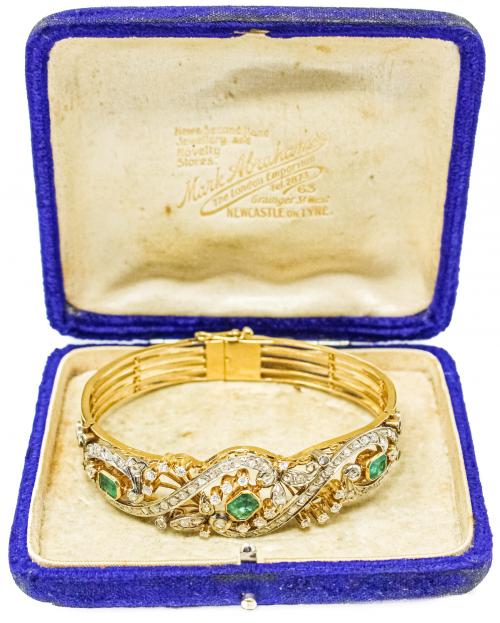 BRAZALETE CON ESMERALDAS Y BRILLANTE AÑOS 60