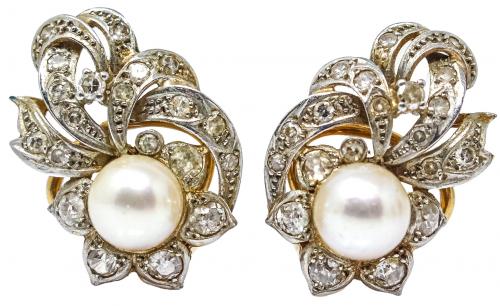 PENDIENTES CON DIAMANTES Y PERLAS AÑOS 40