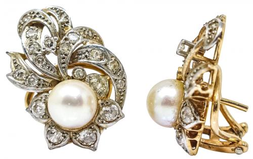 PENDIENTES CON DIAMANTES Y PERLAS AÑOS 40
