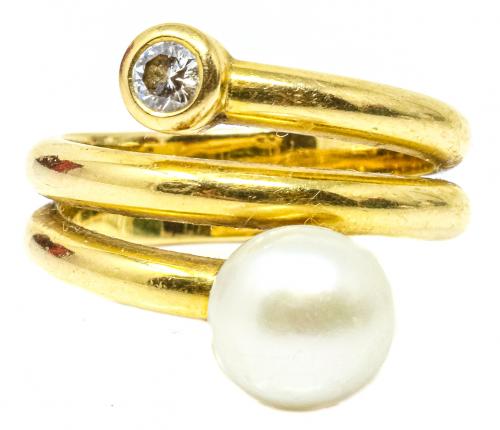 ANILLO ESPIRAL CON PERLA Y BRILLANTE