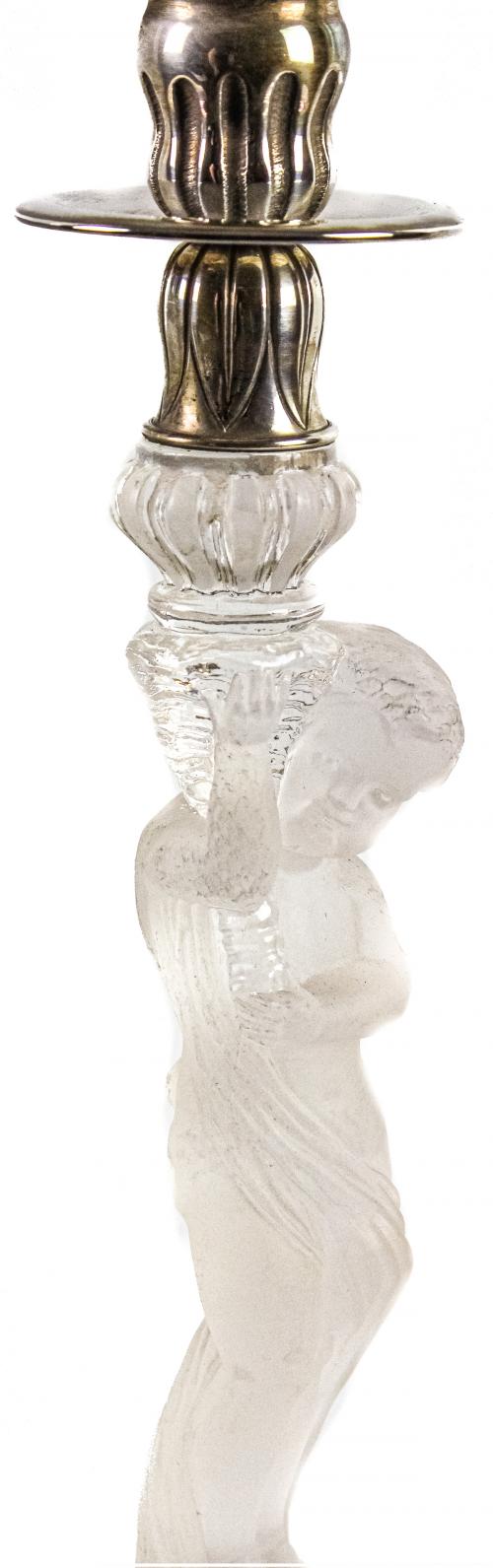 CANDELERO DE CRISTAL Y PLATA DE MEDIADOS DEL S.XX