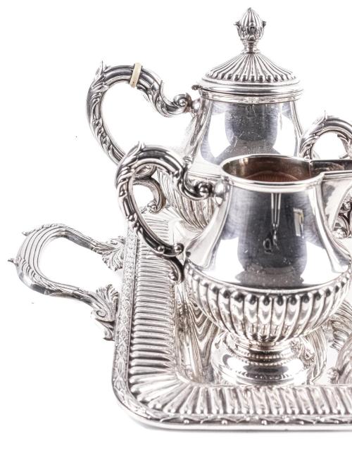 JUEGO DE CAFÉ DE PLATA DE MEDIADOS DE SIGLO XX