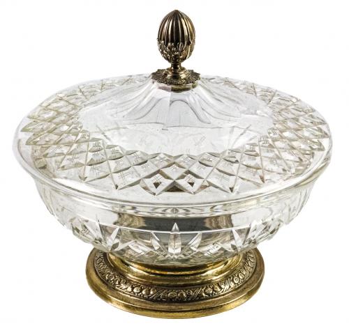 BOMBONERA DE CRISTAL Y PLATA DE LA PRIMERA MITAD DEL S.XX