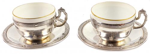 DOS TAZAS CON PLATO DE PLATA DEL PRIMER TERCIO S.XX
