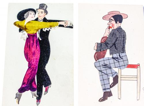 12 POSTALES CON TELAS DE COLORES