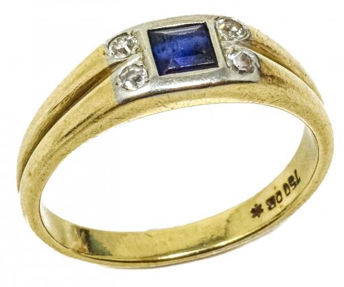 SORTIJA SELLO CON ZAFIRO Y DIAMANTES